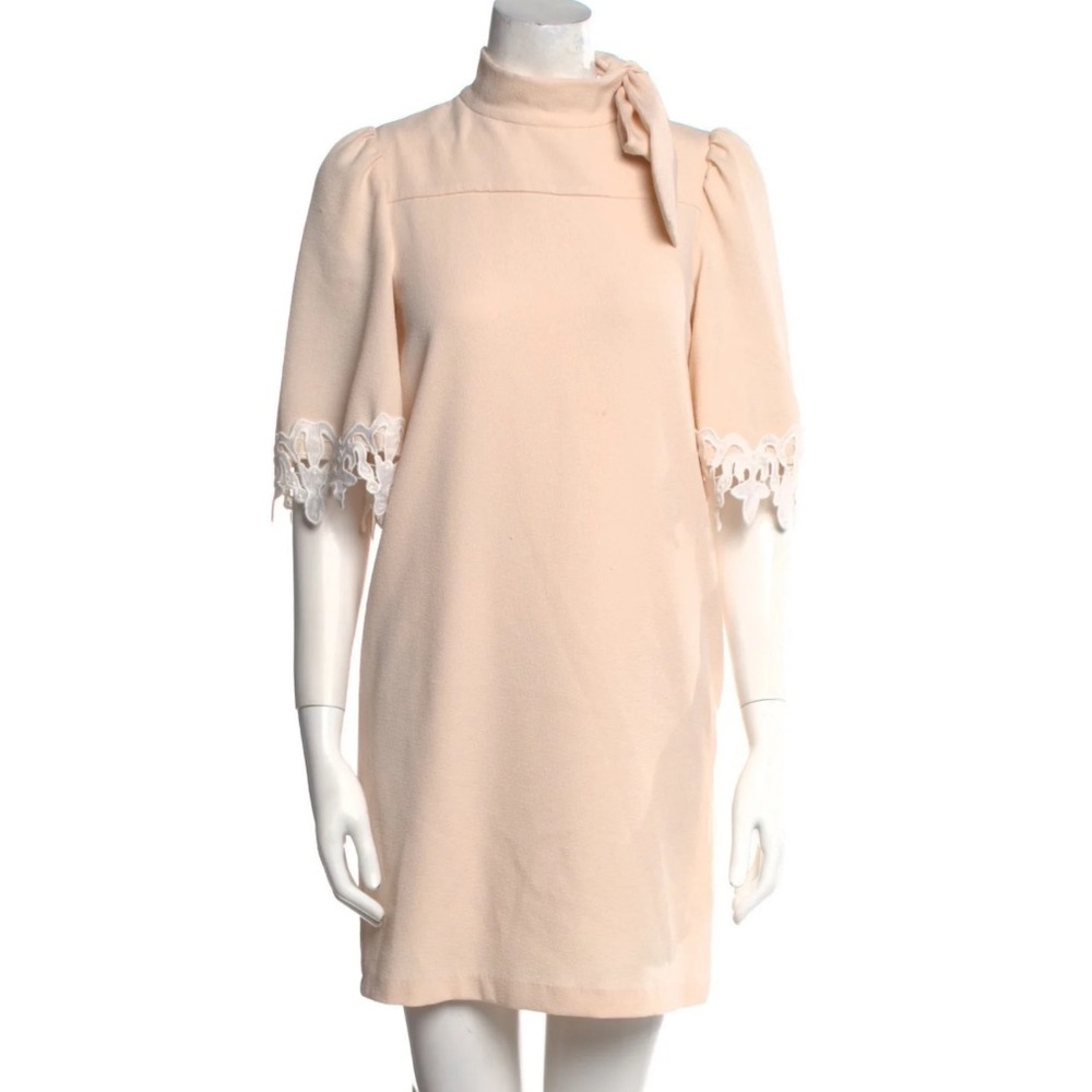 SeeByChloe Baby Pink Mock Tie Neck Lace Mini Dress EU 38/ US 6